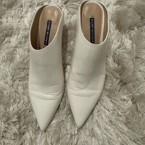 Stuart Weitzman White Pointed-Toe Mules